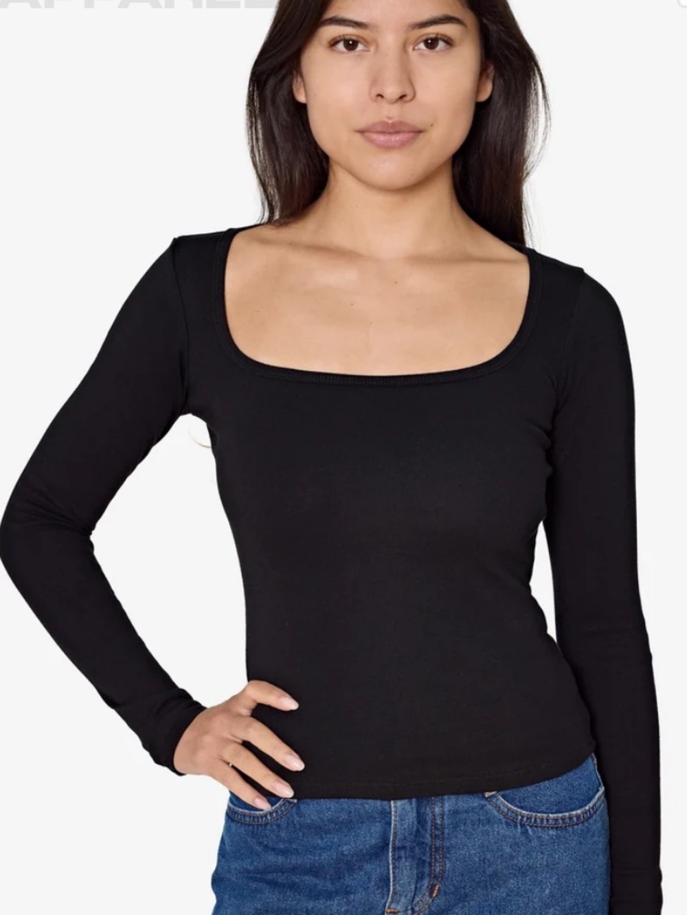 We The Free Black Square-Neck Ribbed Long Sleeve Top